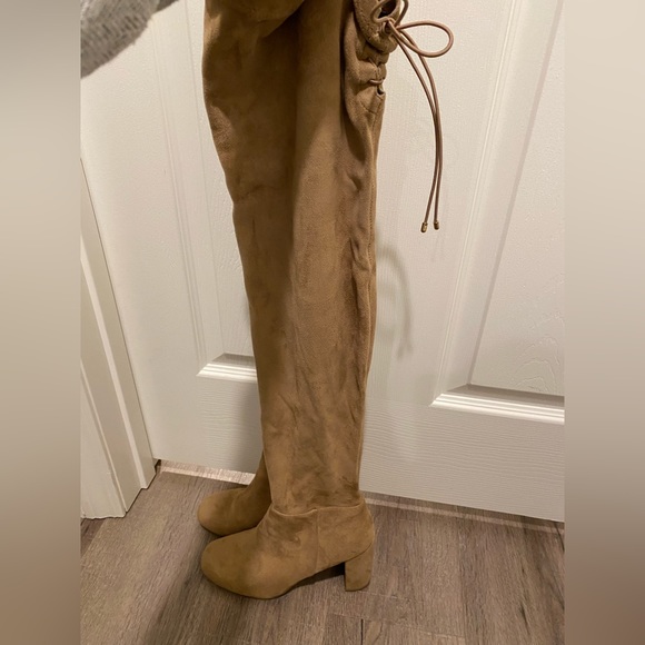 Beige over the knee heeled boots - Picture 7 of 8